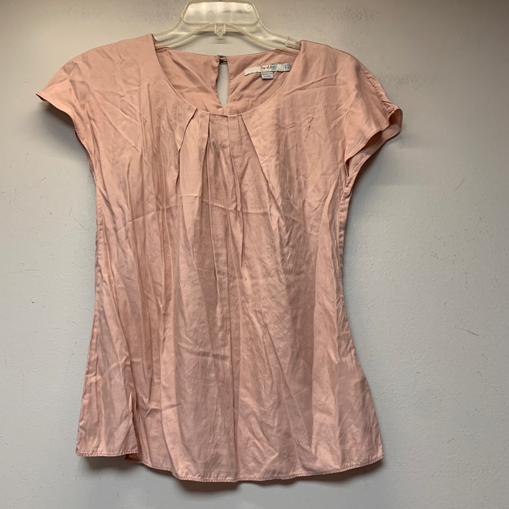 Boden Pleated Blouse Womens 2 Pink Excellent Silk Blend Cap Sleeve WA672